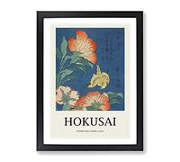 Canary And Peony By Katsushika Hokusai Exhibition Museum Asian Japanese Framed Wall Art Print, Ready to Hang Picture for Living Room Bedroom Home Office Décor, Black A3 (34 x 46 cm)