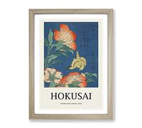 Canary And Peony By Katsushika Hokusai Exhibition Museum Asian Japanese Framed Wall Art Print, Ready to Hang Picture for Living Room Bedroom Home Office Décor, Oak A3 (34 x 46 cm)
