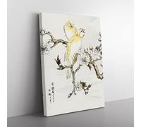 Canary Birds & Peach Blossom By Numata Kashu Asian Japanese Canvas Wall Art Print Ready to Hang, Framed Picture for Living Room Bedroom Home Office Décor, 60x40 cm (24x16 Inch)