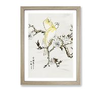 Canary Birds & Peach Blossom By Numata Kashu Asian Japanese Framed Print | A3 Oak Framed Wall Art | Ready to Hang | Asian Floral Picture | Living Room Bedroom Lounge Office