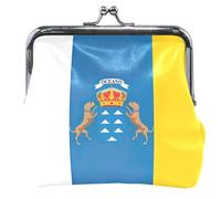 Canary Islands Flag Spanish Archipelago Personalized Leather Coin Purse for Women Cute Buckle Kiss Lock Change Purse for Girls, Canary Islands Flag Spanish Archipelago, Classic