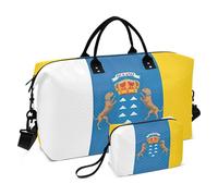 Canary Islands Flag Spanish Archipelago Travel Bag Duffel & Toiletry Pouches Set of 2, Flower Womens Garment Duffle Bag Weekender Carry on Duffel