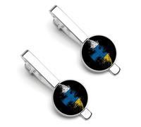 Canary Islands Flag Tie Clip for Men,Round Tie Bar Clips And Cufflinks Set for Luxury Clothing Accessories 2 Pcs-O7DS-1