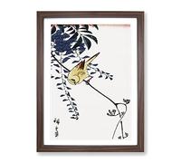 Canary & Wisteria By Utagawa Hiroshige Asian Japanese Framed Print | A4 Walnut Framed Wall Art | Ready to Hang | Asian Floral Picture | Living Room Bedroom Lounge Office