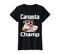 Canasta Champ Card Game Winner Funny Bulldog Playing Card Value Graphic T-Shirt, Women, Black, M