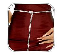 CanB Women Rhinestone Waist Belt Crystal Chain Belt Silver Thin Belts for Dress, Silver, 120cm/47.2in