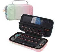Canboc Carrying Case Compatible with Nintendo Switch 2 (2025), Hard Shell Switch 2 Console Bag with 24 Game Card Slots, Mesh Pocket fit Accessories, Pink Gradient Green (Case Only)