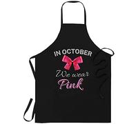 Cancer Apron - womens tu in october we wear pink breast cancer awareness gift Cooking Aprons Kitchen Decor, Black, 20.5 x 28.3 Inch