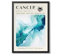 Cancer Astrology Poster, Zodiac Spiritual Print Room Decor Abstract Marble Astronomy Wall Art Print, Archival Matte, A4 (Black Frame) - 29.7x21cm