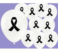 Cancer Awareness 12" Latex Balloons printed 2 sides with 'Love Hope Cure' and large printed coloured Ribbon Bow on reverse - Suitable for Air or Helium (Black (Skin))