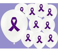 Cancer Awareness 12" Latex Balloons printed 2 sides with 'Love Hope Cure' and large printed coloured Ribbon Bow on reverse - Suitable for Air or Helium (Purple (Pancreatic))