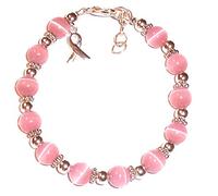 Cancer Awareness Beaded Pink Breast Cancer, Strong, 7 3/4 Inches Long With Extender, Fits Most Wrists