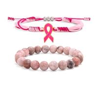 Cancer Awareness Bracelet, Bangle For A Cause, Health Ribbon Wristband for Protection Surfer String Bracelet for Men, Women (Breast Cancer), 7in, Stone, no gemstone