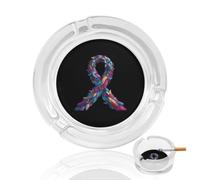 Cancer Awareness Feathers Butterflies Round Glass Ashtray Washable Simple Ash Trays