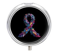 Cancer Awareness Feathers Butterflies Round Pill Box Organiser 3 Compartment Medicine Case