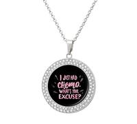 Cancer Awareness I Just Had Chemo Fashion Necklace Chain Round Graphic Pendant with Diamond Jewellery Silver-style