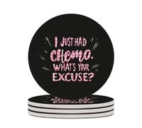 Cancer Awareness I Just Had Chemo Round Ceramic Coasters Non-Slip Cork Base Drinks Holder Craft 4PCS