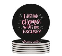 Cancer Awareness I Just Had Chemo Round Ceramic Coasters Non-Slip Cork Base Drinks Holder Craft 6PCS