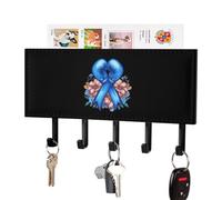Cancer Awareness Ribbon Boxing Gloves Wall Mounted Key Holder with 5 Key Hooks Hanging Mail Organizer Rack for Entryway