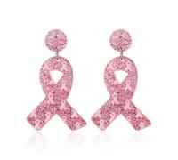 Cancer Awareness Ribbon Earrings Dangle Earrings Handmade Breast Cancer Survivor Gifts for Women Holiday Accessories, Acrylic, No Gemstone
