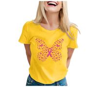 Cancer Awareness T-Shirt,Breast Month T-Shirt Pink Ribbon Tshirt Women Short Sleeve Tops Shirt Summer Research UK Race for Life Women's Breast Gifts Female Funny Support (Yellow,4XL)