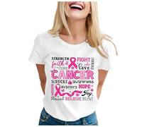 Cancer Awareness T-Shirt,Cancer Pink T-Shirt Girls Ribbon Youths Breast Short Sleeve Tops I Wear for My Mum T Shirts Women UK Gifts Going Through Female Funny Support (White,L)