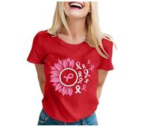 Cancer Awareness T-Shirt Heart Pink Ribbon Tshirt Support Cancer T-Shirt Pink Tops Womens T Shirts Let's F##K Shirt Women Oversized Cotton Breast Gifts for Women Funny (Red,XL)