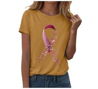 Cancer Awareness T-Shirt Pink Ribbon Pink Shirt Strong Family Breast Cancer Awareness T-Shirt Tee Tops Race for Life T-Shirts Short Sleeve Shirt Womens Breast Gifts (Yellow,XL)