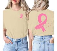 Cancer Awareness T-Shirt Pink Ribbon Tshirt This is My Cancer Fighting Shirt T-Shirt Women Short Sleeve Tops Breast T Shirts Women UK Pink Tshirt Womens Oversized October (Beige,M)