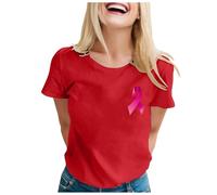 Cancer Awareness T-Shirt Ribbon Shirt Cancer T Shirt Funny Breast Tops Race for Life T-Shirts Plain Pink Tshirt Adults Breast Care Gifts for Women October Family Mom (Red,4XL)