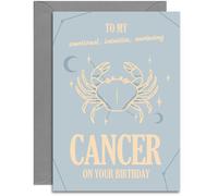 Cancer Birthday Card - Star Signs Birthday - A5 Size Card with Grey Envelope