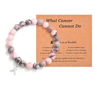 Cancer Care Gifts for Women - Inspirational Breast Gifts with Natural Stone, Beads Bracelets for Patients Must Have Encouragement Gift with Message Card, Large, White Gold, No Gemstone