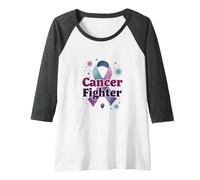 Cancer Fighter: Inspirational Awareness Ribbon Support Raglan Baseball Tee, Women, Dark Heather/White, XXL