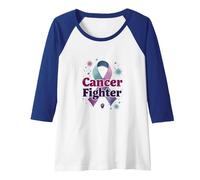 Cancer Fighter: Inspirational Awareness Ribbon Support Raglan Baseball Tee, Women, Royal Blue/White, XL