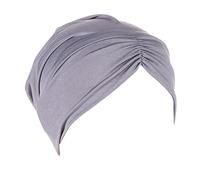 Cancer Head Hat Cap Ethnic Cover Wrap Turban Headwear Turban Cap Pleated Hat Solid Knotted Headband (Grey, One Size)