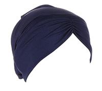 Cancer Head Hat Cap Ethnic Cover Wrap Turban Headwear Turban Cap Pleated Hat Solid Knotted Headband (Navy, One Size)
