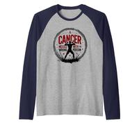 Cancer Messed with The Wrong Person Empowering Emblem Raglan Baseball Tee, Men, Navy/Athletic Heather, L