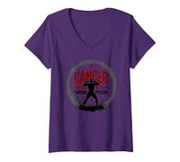 Cancer Messed with The Wrong Person Empowering Emblem V-Neck T-Shirt, Women, Purple, XXL