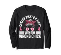 Cancer Picked A Fight with The Wrong Chick Messy Bun Long Sleeve T-Shirt
