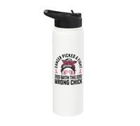 Cancer Picked A Fight with The Wrong Chick Messy Bun Stainless Steel Insulated Water Bottle