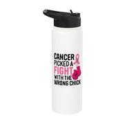 Cancer Picked A Fight with The Wrong Chick Pink Ribbon Stainless Steel Insulated Water Bottle