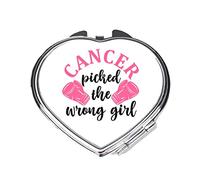 Cancer picked the wrong girl (style two fighting gloves) breast cancer awareness statement folding compact pocket mirror - silver heart shape