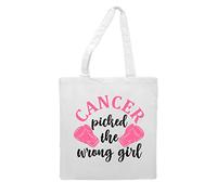 Cancer picked the wrong girl (style two fighting gloves) breast cancer awareness statement tote style shopping bag - white