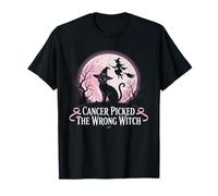 Cancer Picked The Wrong Witch Breast Cancer Halloween Cat T-Shirt