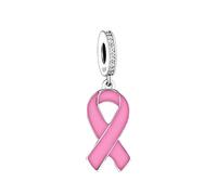 Cancer Pink Ribbon Awareness Memorial Survivor Mum Daughter Sister Charm Pendant 925 Sterling Silver Compatible With Pandora Charm Moments Bracelet (Cancer Awareness Ribbon)