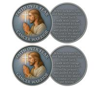 Cancer Warrior Prayer Coin, Faith Over Fear Jesus Prayer Coin Inspirational Christian Pocket Token Protection Coin Christian Gift, Spiritual Protection & Courage Gift for Cancer Warriors (2pcs)