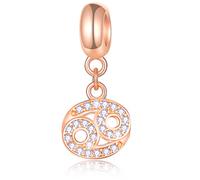 Cancer Zodiac Sign Charms fits Pandora Style Bracelet - Rose Gold 925 Sterling Silver Necklace Pendant, 12 Constellation Dangle CZ Birthstone Beads, Gifts for Mothers Day/Birthday
