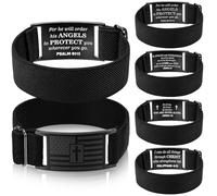 Canchiing 4 Pieces American Flag Cross Bible Verse Bracelets for Men Adjustable Elastic Stretch Strap Black Bracelets with Custom Script Ideal for Christian Gifts Religious Jewelry Spiritual Accessory