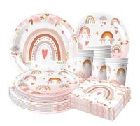 CANCJ 50-Piece Boho Rainbow Party Tableware Set, Magic Boho Birthday Tableware Party Decoration with Paper Plates, Cups, Napkins for Boho Party, Children's Birthday, Boho Party Accessories, Decoration