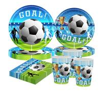 CANCJ Football Party Tableware Set, Football Party Birthday Decoration for 10 People with Paper Plates, Cups, Napkins, Disposable Tableware for Girls Boys, Children's Birthday, Euro 2025, Football